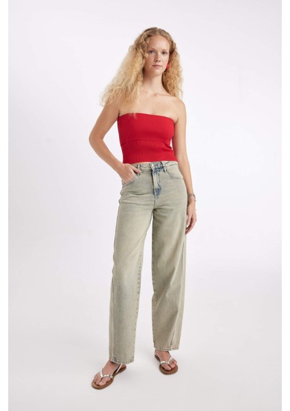 Slim Fit Dar Kesim Basic Düz Straplez Bluz D4231AX24HS