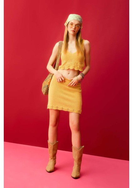 Coool Slim Fit Dar Kesim Kroşe Mini Etek D3583AX24HS