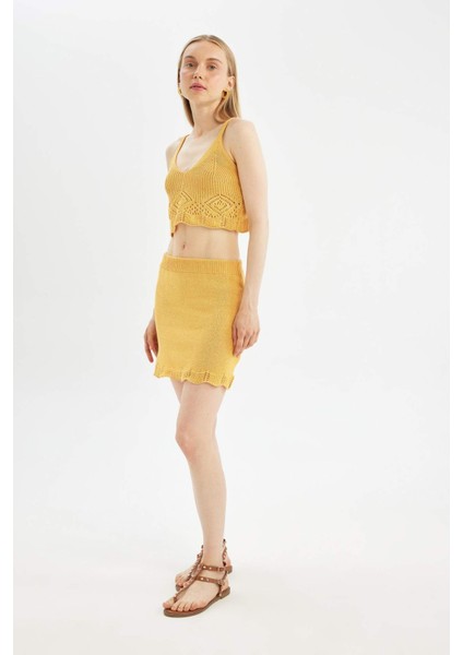 Coool Slim Fit Dar Kesim Kroşe Mini Etek D3583AX24HS