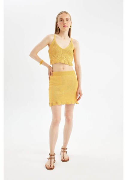 Coool Slim Fit Dar Kesim Kroşe Mini Etek D3583AX24HS