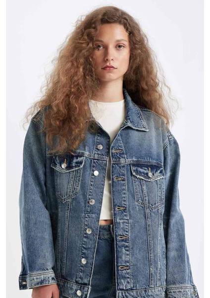 Oversize Geniş Kalıp Düğmeli Denim Ceket D4171AX24WN