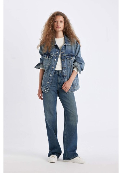 Oversize Geniş Kalıp Düğmeli Denim Ceket D4171AX24WN