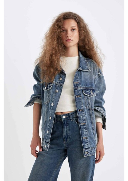 Oversize Geniş Kalıp Düğmeli Denim Ceket D4171AX24WN
