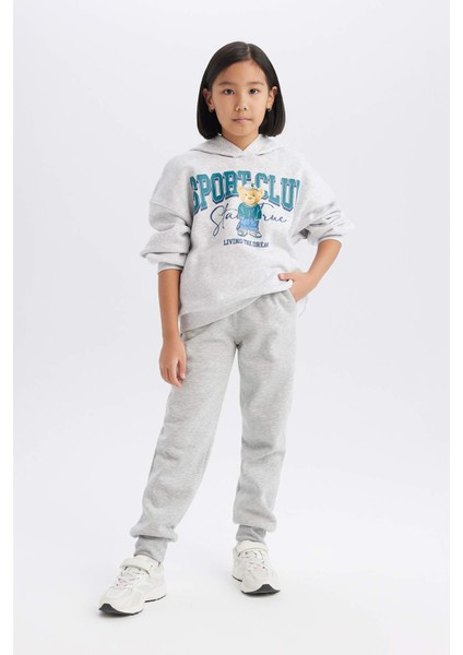 Kız Çocuk Oversize Geniş Kalıp Kapüşonlu Baskılı Sweatshirt D4382A824WN