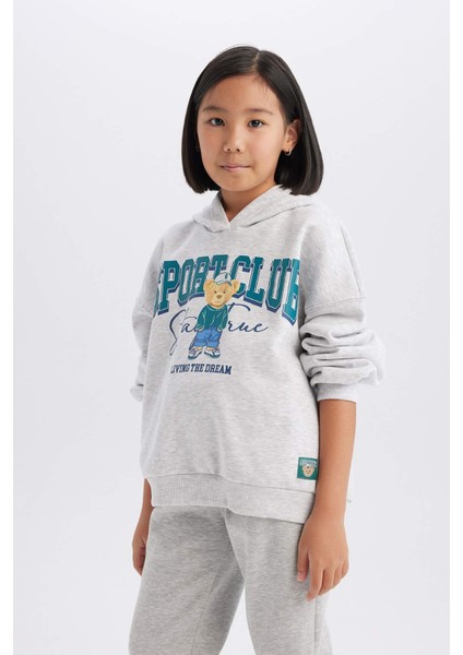 Kız Çocuk Oversize Geniş Kalıp Kapüşonlu Baskılı Sweatshirt D4382A824WN