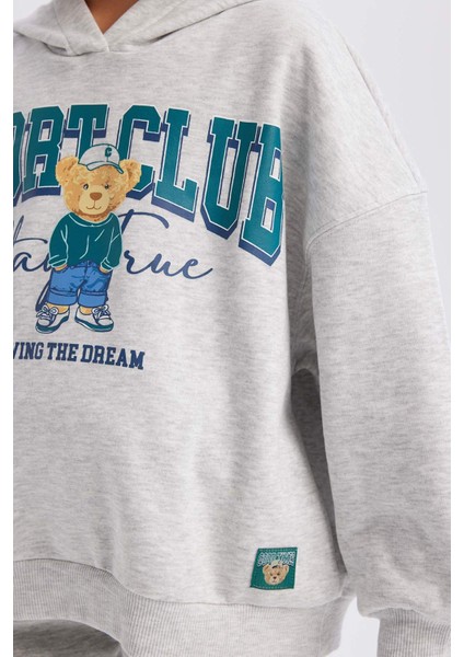 Kız Çocuk Oversize Geniş Kalıp Kapüşonlu Baskılı Sweatshirt D4382A824WN