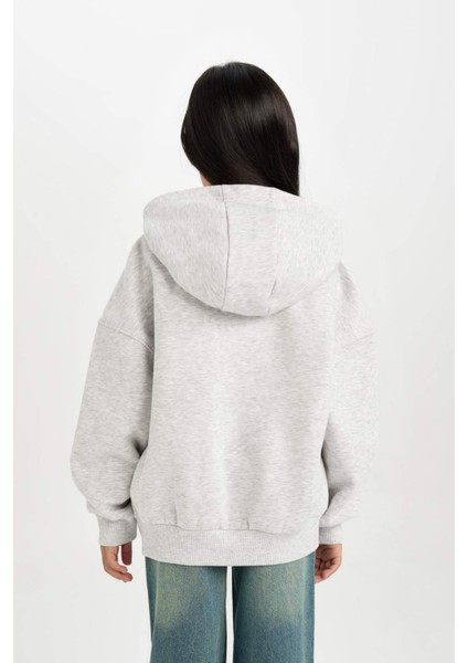 Kız Çocuk Oversize Geniş Kalıp Kapüşonlu Baskılı Sweatshirt D4382A824WN
