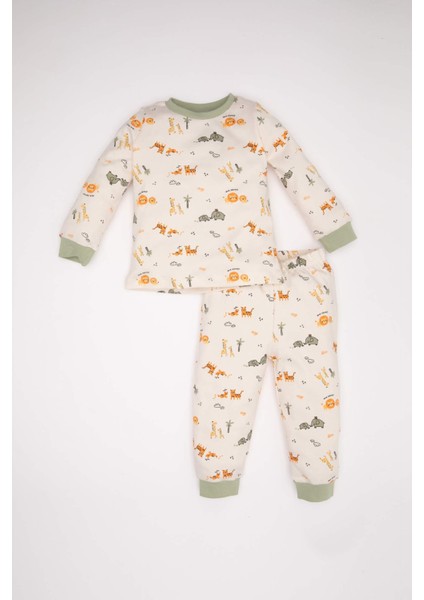 Erkek Bebek Pijama Takımı Safari Desenli Uzun Kollu Üst Uzun Alt