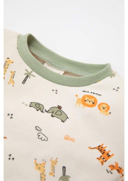 Erkek Bebek Pijama Takımı Safari Desenli Uzun Kollu Üst Uzun Alt