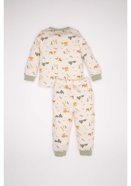 Erkek Bebek Pijama Takımı Safari Desenli Uzun Kollu Üst Uzun Alt
