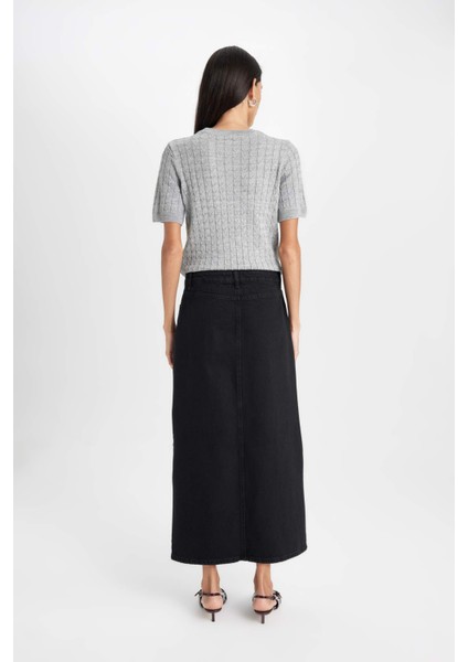 Fashion Fit Yırtmaçlı Cepli Uzun Boy Jean Etek D4425AX24AU