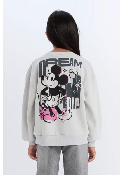 Kız Çocuk Disney Mickey & Minnie Relax Fit Bisiklet Yaka Sweatshirt D3116A824WN