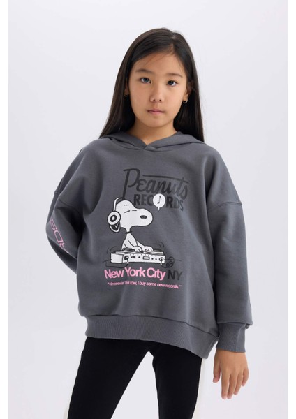 Kız Çocuk Snoopy Oversize Geniş Kalıp Kapüşonlu Sweatshirt D3110A824WN