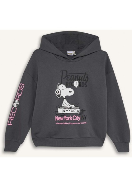 Kız Çocuk Snoopy Oversize Geniş Kalıp Kapüşonlu Sweatshirt D3110A824WN