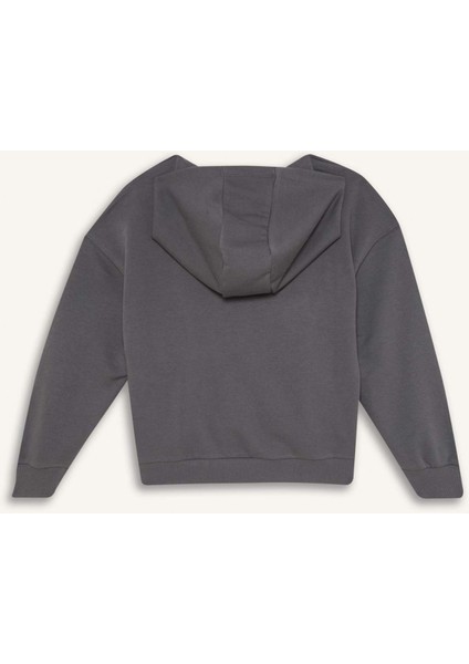 Kız Çocuk Snoopy Oversize Geniş Kalıp Kapüşonlu Sweatshirt D3110A824WN