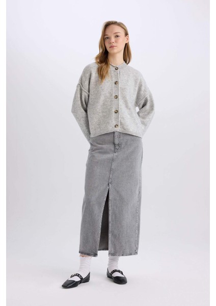 Fashion Fit Yırtmaçlı Cepli Uzun Boy Jean Etek D4424AX24AU