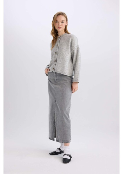 Fashion Fit Yırtmaçlı Cepli Uzun Boy Jean Etek D4424AX24AU