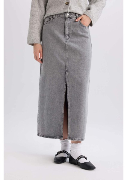 Fashion Fit Yırtmaçlı Cepli Uzun Boy Jean Etek D4424AX24AU