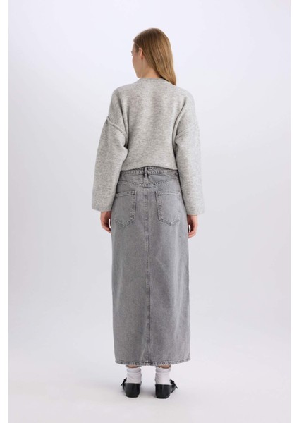 Fashion Fit Yırtmaçlı Cepli Uzun Boy Jean Etek D4424AX24AU