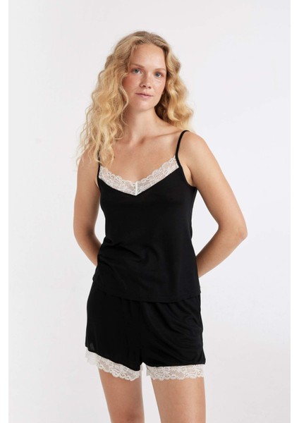 Fall in Love Pijama Takımı Regular Fit Viskon Askılı Üst Şort D1082AX24HS