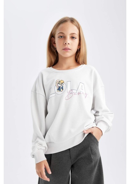 Kız Çocuk Looney Tunes Relax Fit Bisiklet Yaka Sırt Baskılı Sweatshirt D2985A824AU