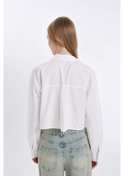 Oversize Geniş Kalıp Cepli Poplin Uzun Kollu Gömlek D4593AX24AU