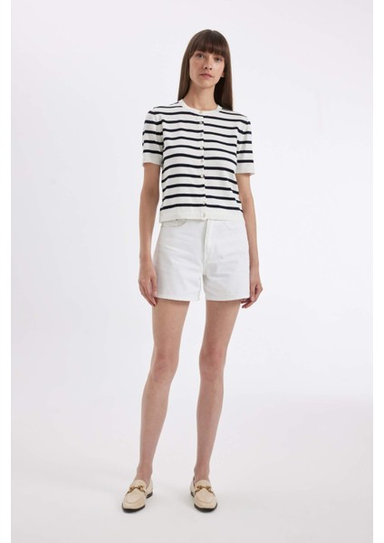 Regular Fit Çizgili Düğmeli Kısa Kollu Triko Hırka D4644AX24AU