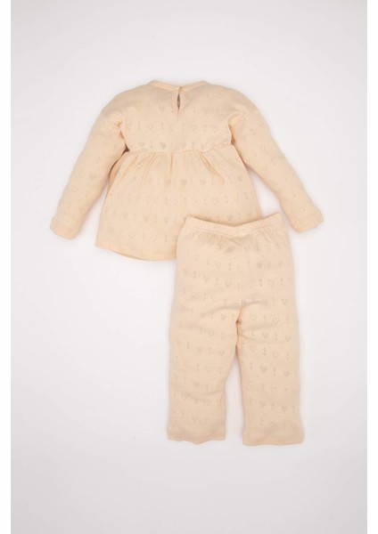 Kız Bebek Pijama Takımı Ribana Kalp Baskılı Uzun Kollu Üst Uzun Alt D3613A524WN