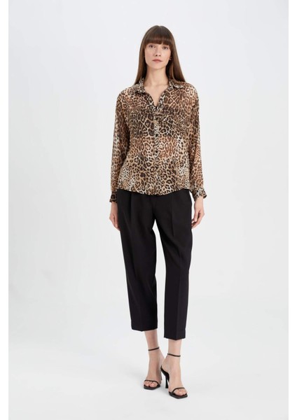 Regular Fit Leopar Desenli Uzun Kollu Gömlek D3721AX24AU