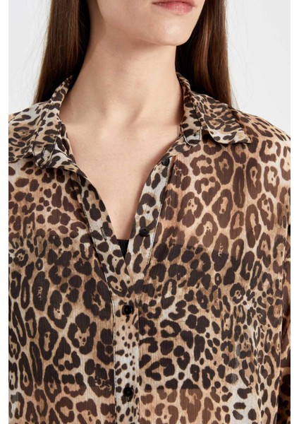 Regular Fit Leopar Desenli Uzun Kollu Gömlek D3721AX24AU