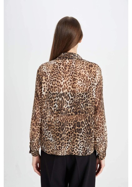 Regular Fit Leopar Desenli Uzun Kollu Gömlek D3721AX24AU