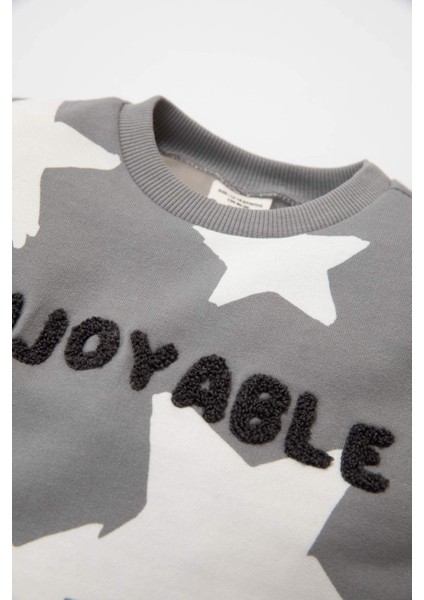 Erkek Bebek 2'li Takım Yıldız Desenli Sweatshirt Beli Lastikli Jogger Eşofman Altı