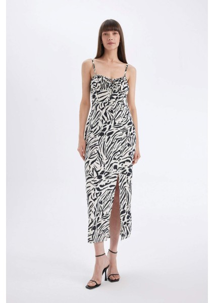 A Kesim Kalp Yaka Zebra Desenli Viskon Askılı Maxi Elbise A9283AX24HS
