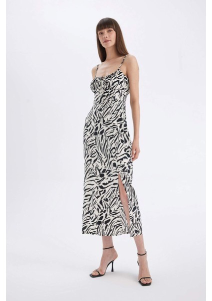 A Kesim Kalp Yaka Zebra Desenli Viskon Askılı Maxi Elbise A9283AX24HS