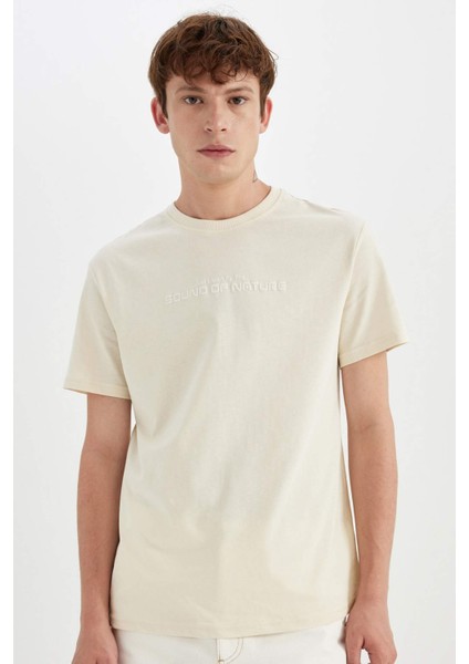 %100 Pamuk Regular Fit Bisiklet Yaka Baskılı Kısa Kollu Tişört D4767AX24SM