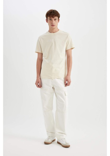 %100 Pamuk Regular Fit Bisiklet Yaka Baskılı Kısa Kollu Tişört D4767AX24SM