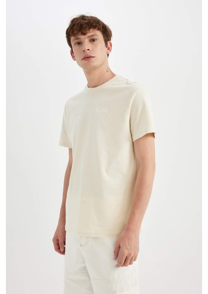 %100 Pamuk Regular Fit Bisiklet Yaka Baskılı Kısa Kollu Tişört D4767AX24SM