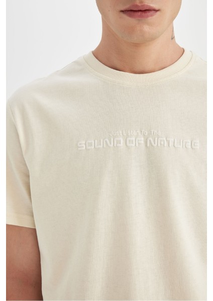 %100 Pamuk Regular Fit Bisiklet Yaka Baskılı Kısa Kollu Tişört D4767AX24SM