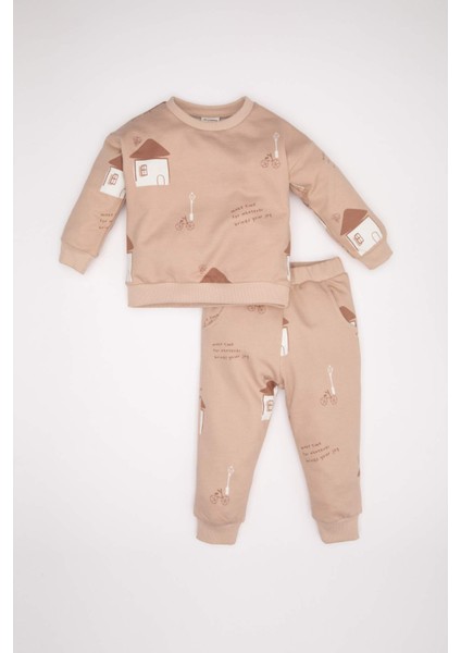 Erkek Bebek 2'li Takım Desenli Sweatshirt Beli Lastikli Eşofman Altı D4692A524AU