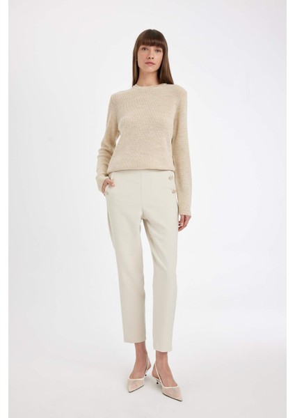 Carrot Fit Havuç Kalıp Kumaş Pantolon Basic Düz Cepli Yüksek Bel Düz Paça B1238AX24AU