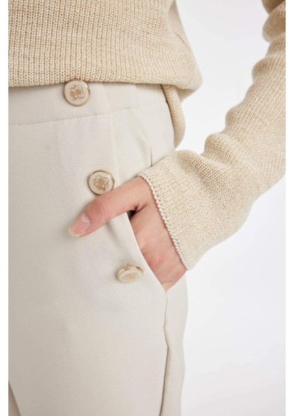 Carrot Fit Havuç Kalıp Kumaş Pantolon Basic Düz Cepli Yüksek Bel Düz Paça B1238AX24AU