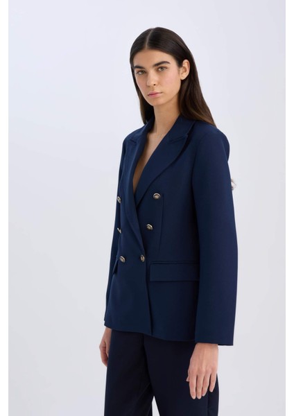 Oversize Geniş Kalıp Gömlek Yaka Düğmeli Basic Düz Blazer Ceket D3155AX24AU