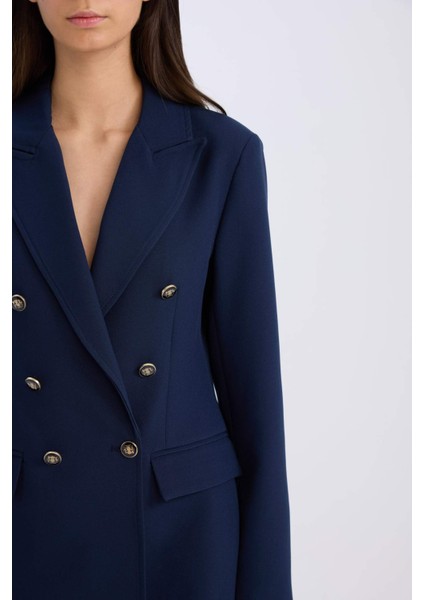 Oversize Geniş Kalıp Gömlek Yaka Düğmeli Basic Düz Blazer Ceket D3155AX24AU