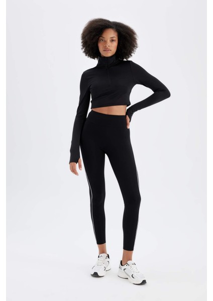 Fit Slim Fit Dar Kesim Fermuarlı Dik Yaka Sporcu Uzun Kollu Tişört