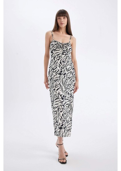 A Kesim Kalp Yaka Zebra Desenli Viskon Askılı Maxi Elbise A9283AX24HS