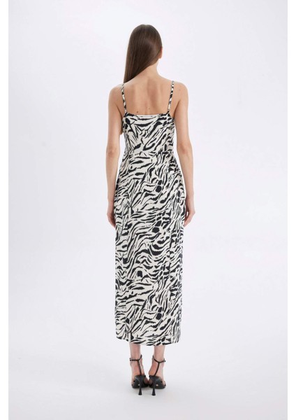 A Kesim Kalp Yaka Zebra Desenli Viskon Askılı Maxi Elbise A9283AX24HS
