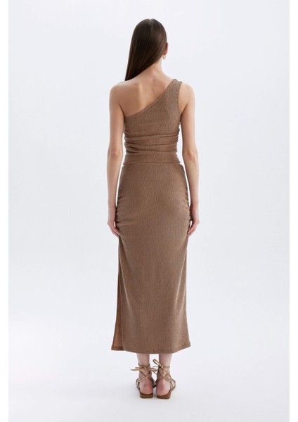 Straight Fit Normal Bel Bürümcük Midi Etek