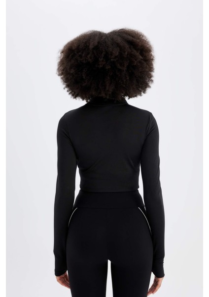 Fit Slim Fit Dar Kesim Fermuarlı Dik Yaka Sporcu Uzun Kollu Tişört