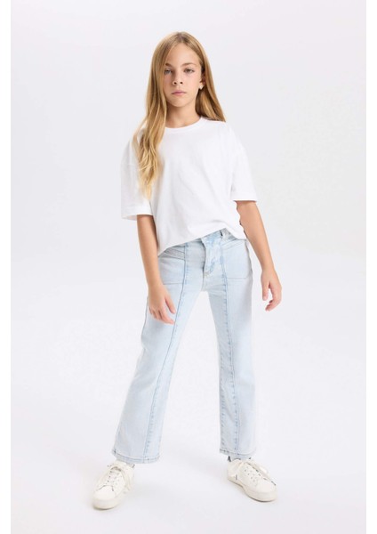 Kız Çocuk Okul Flare Fit İspanyol Paça Cepli Jean Pantolon D3523A824WN