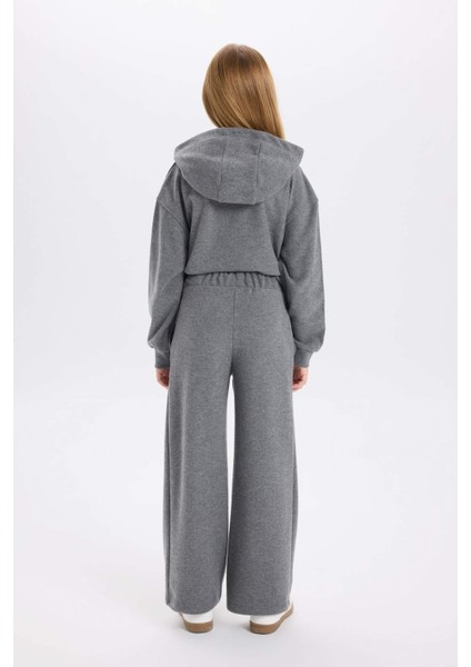 Kız Çocuk Antrasit Wide Leg Geniş Bol Paça Beli Lastikli Cepli Eşofman Altı D4640A824WN